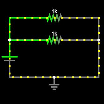 Screenshot: Circuit Simulator: Ohm's law - Resistors in parallel