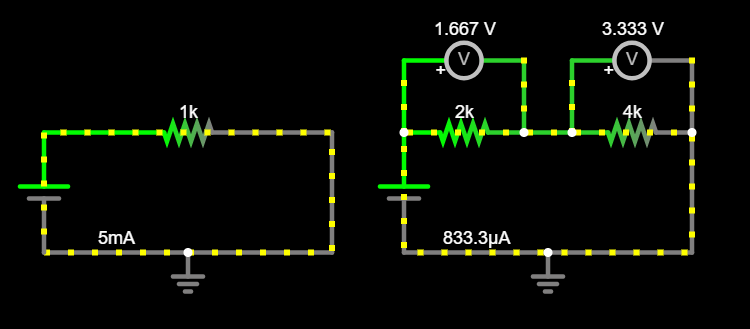 Screenshot: Circuit Simulator - Resistors in series - Voltage